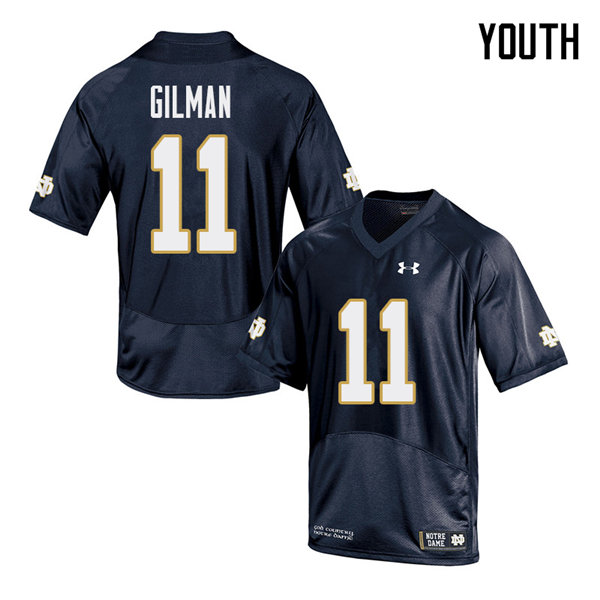 Youth NCAA Notre Dame Fighting Irish #11 Alohi Gilman Stitched College Under Armour Authentic Navy Football Jersey WK10D16VC